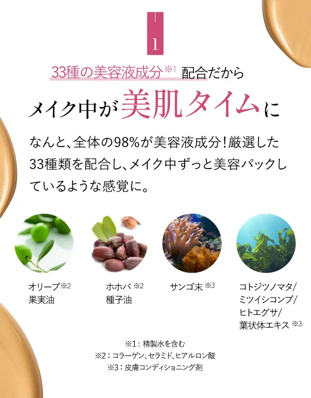 33種の美容液成分配合だからメイク中が美肌タイムに
