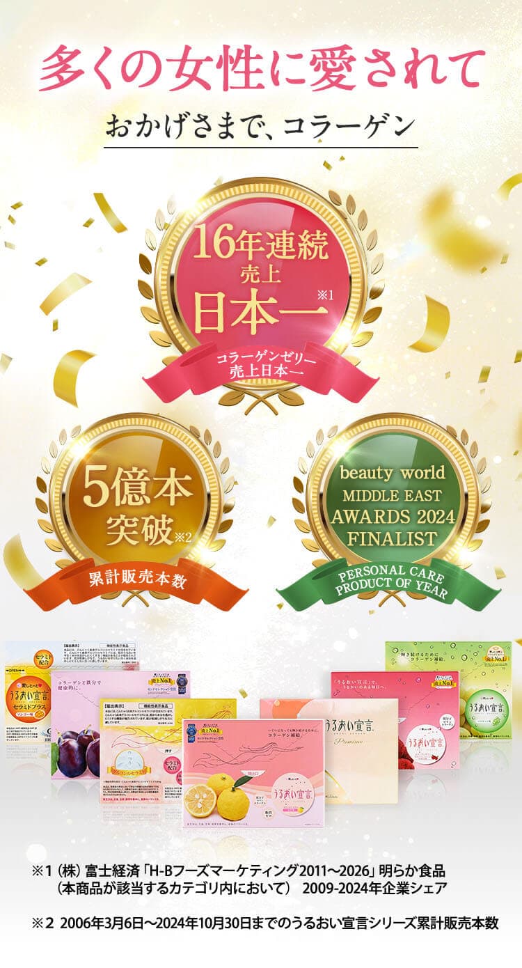 多くの女性に愛されて 16年売上連続日本一 5億本突破 beauty world MIDDLE EAST AWARDS 2024 FINALIST